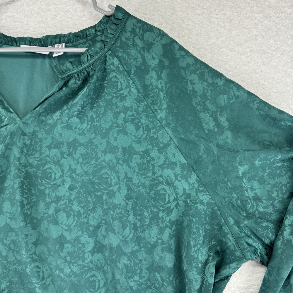 Isaac Mizrahi Live! Stretch Jacquard Shirred Peplum Blouse Top 26W Green - Picture 2 of 10